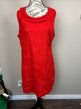 Lina‎ Tomei Red Linen Textured Sleeveless Dress XL Made In Italy READ